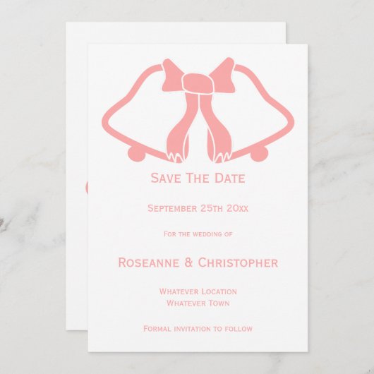 Rosa Hochzeit speichern Sie die Datumskartenglocke Save The Date (Vorne/Hinten)