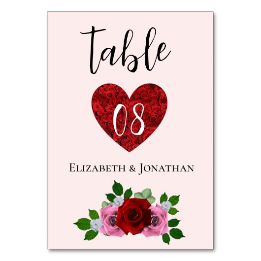 Rosa-Hochzeit Tischnummer (Vorderseite)