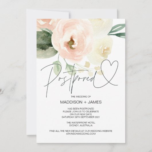 Rosa Hochzeit verschoben ändern Datum Einladung (Vorderseite)