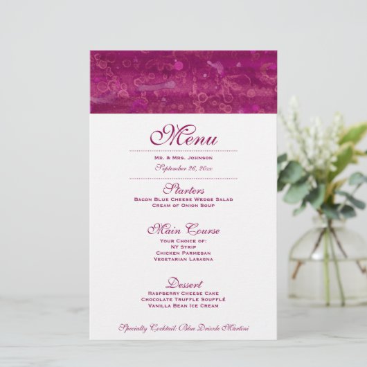 Rosa Hochzeitmenü (Stehend Vorderseite)