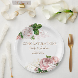 Rosa Hochzeits-Blumen- Brautpaar-Junggesellinnen-A Pappteller