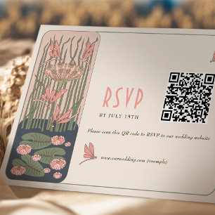 Rosa Hochzeits-RSVP-QR-Code Vintage Art Nouveau Einladung
