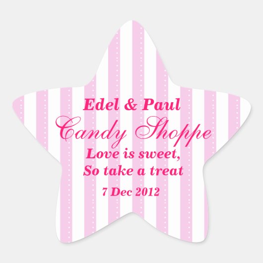 Rosa Hochzeits-Süßigkeitshoppe-Aufkleber Stern-Aufkleber (Vorderseite)