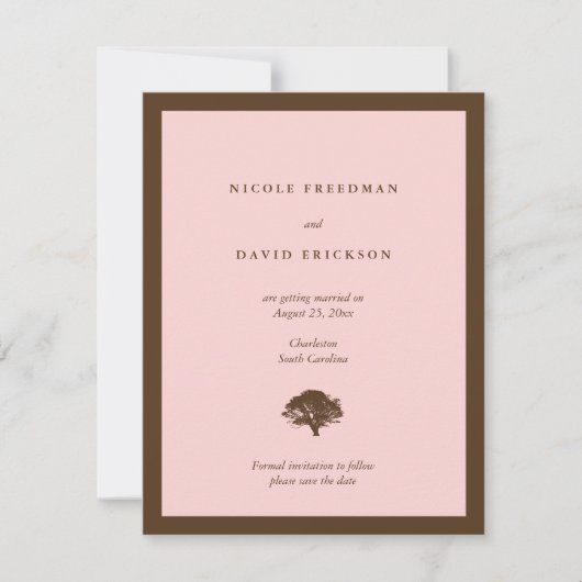 Rosa Hochzeitsankündigung Eichenbaum Save the Date Einladung (Vorderseite)