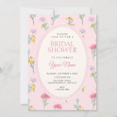 Rosa Hochzeitsbrause mit Blumenmuster Einladung (Vorderseite)