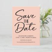Rosa Hochzeitscreme handbuchstabiert Cursive Save The Date (Stehend Vorderseite)