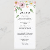 Rosa Hochzeitsdinner Menükarte mit botanischem Ros (Vorderseite)