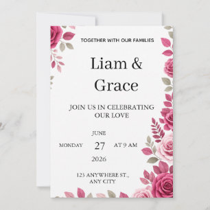 Rosa Hochzeitseinladung mit Blumenmuster Einladung