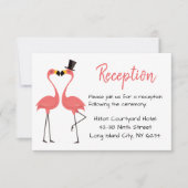 Rosa Hochzeitsempfang Flamingos - Tropischer Somme Einladung (Vorderseite)