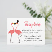Rosa Hochzeitsempfang Flamingos - Tropischer Somme Einladung (Stehend Vorderseite)