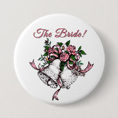 Rosa Hochzeitsglocken Die Braut Button (Vorderseite)