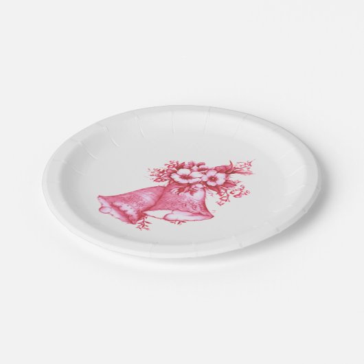 Rosa Hochzeitsglocken Pappteller (Schrägansicht)