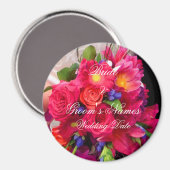 Rosa Hochzeitsgunst mit Blumenmotiv Magnet (Vorderseite/Rückseite)