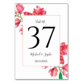 Rosa Hochzeitskarte mit blorfarbener Tischnummer (Rückseite)