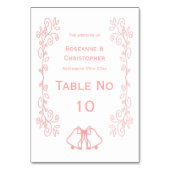 Rosa Hochzeitskarte Tischnummer Glocken Scrollwork (Rückseite)