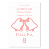 Rosa Hochzeitskartenglocken und -glocken mit Tisch Tischnummer (Rückseite)