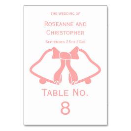 Rosa Hochzeitskartenglocken und -glocken mit Tisch Tischnummer