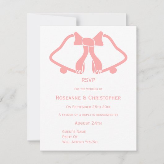 Rosa Hochzeitskartentelefone und Flachband RSVP Karte (Vorderseite)