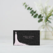 Rosa Hochzeitskleid auf schwarzer Visitenkarte (Stehend Vorderseite)
