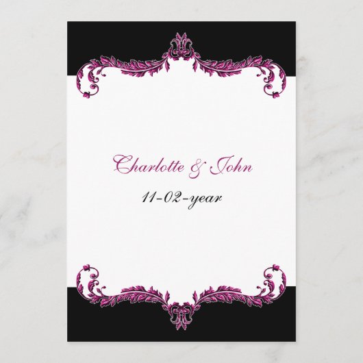 rosa Hochzeitsmenü Menükarte (Rückseite)