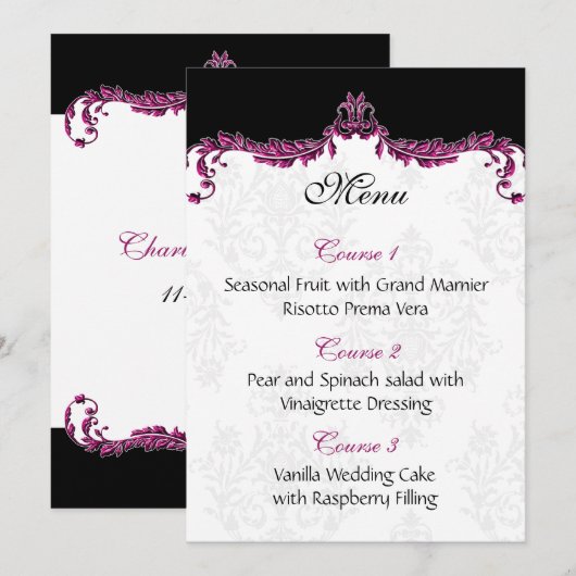 rosa Hochzeitsmenü Menükarte (Vorne/Hinten)