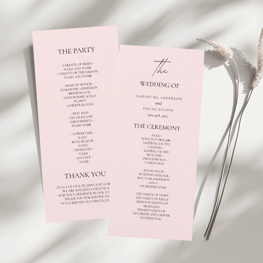 Rosa Hochzeitsmenü Menükarte