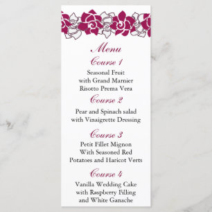 rosa Hochzeitsmit blumenmenü Menükarte