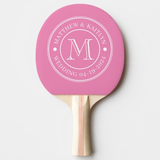 Rosa Hochzeitsmonogramm Tischtennis Schläger (Vorderseite)