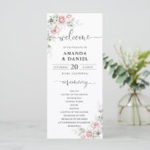 Rosa Hochzeitsprogramm mit blassem Rosa Programm (Stehend Vorderseite)
