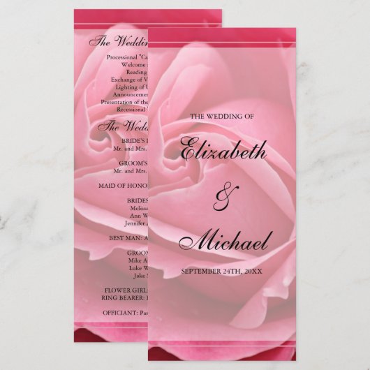 Rosa-Hochzeitsprogramm Programm (Vorne/Hinten)