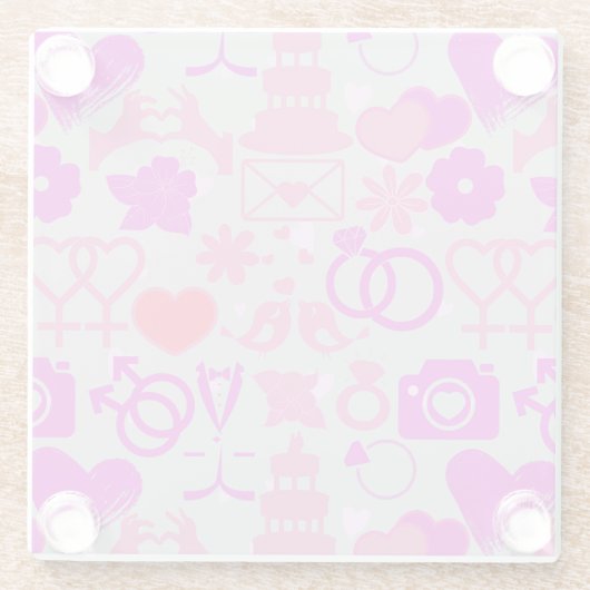 Rosa Hochzeitsschmuck 03 Grau BG Glasuntersetzer (Rückseite)