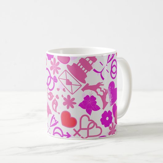 Rosa Hochzeitsschmuck Muster 03 Kaffeetasse (VorderseiteRechts)