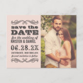Rosa Hochzeitsstich Save the Date mit Blush Pink Ankündigungspostkarte (Vorderseite)