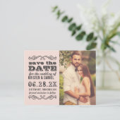 Rosa Hochzeitsstich Save the Date mit Blush Pink Ankündigungspostkarte (Stehend Vorderseite)