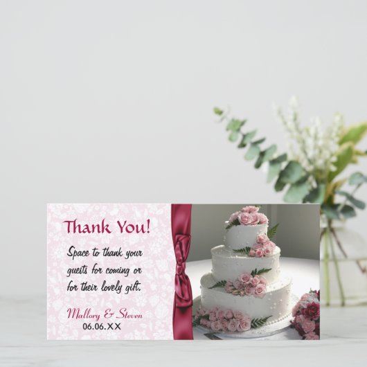 Rosa Hochzeitstorte Dankeskarte (Stehend Vorderseite)