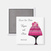 Rosa Hochzeitstorte Save the Date Magnet (Vorderseite/Rückseite)