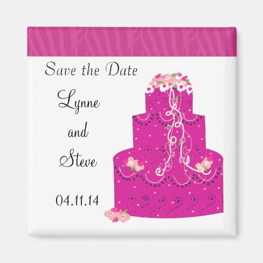 Rosa Hochzeitstorte Save the Date Magnet (Vorne)