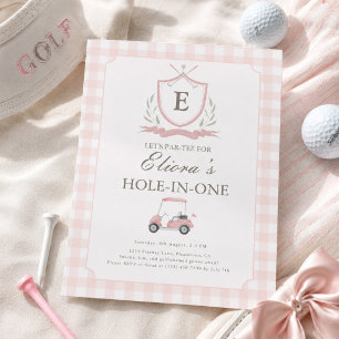 Rosa Hole-in-One-Gingham-Geburtstagseinladung Einladung