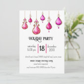 Rosa Holiday Ornaments Party Einladung (Stehend Vorderseite)