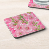 Rosa Hollyhock Malva Blume Blumengemälde Getränkeuntersetzer (Linke Seite)