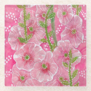 Rosa Hollyhock Malva Blume Blumengemälde Glasuntersetzer