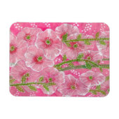 Rosa Hollyhock Malva Blume Blumengemälde Magnet (Horizontal)