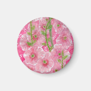 Rosa Hollyhock Malva Blume Blumengemälde Magnet