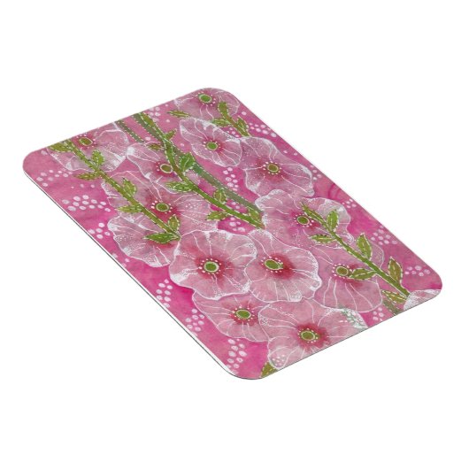 Rosa Hollyhock Malva Blume Blumengemälde Magnet (Rechte Seite)