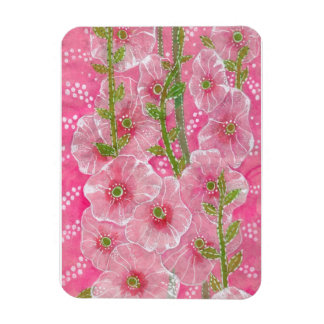 Rosa Hollyhock Malva Blume Blumengemälde Magnet