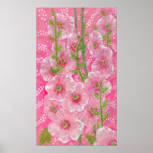 Rosa Hollyhock Malva Blume Blumengemälde Poster (Vorne)