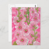 Rosa Hollyhock Malva Blume Blumengemälde Postkarte (Vorne/Hinten)