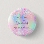 Rosa holografische Bezeichnung Quinceanera Button (Vorderseite)