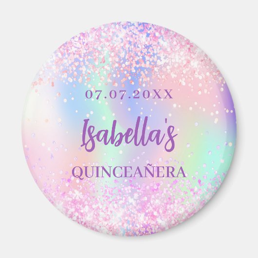Rosa holografische Bezeichnung Quinceanera Magnet (Vorne)