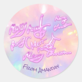 Rosa holografische frohe Weihnachten von Girly Runder Aufkleber